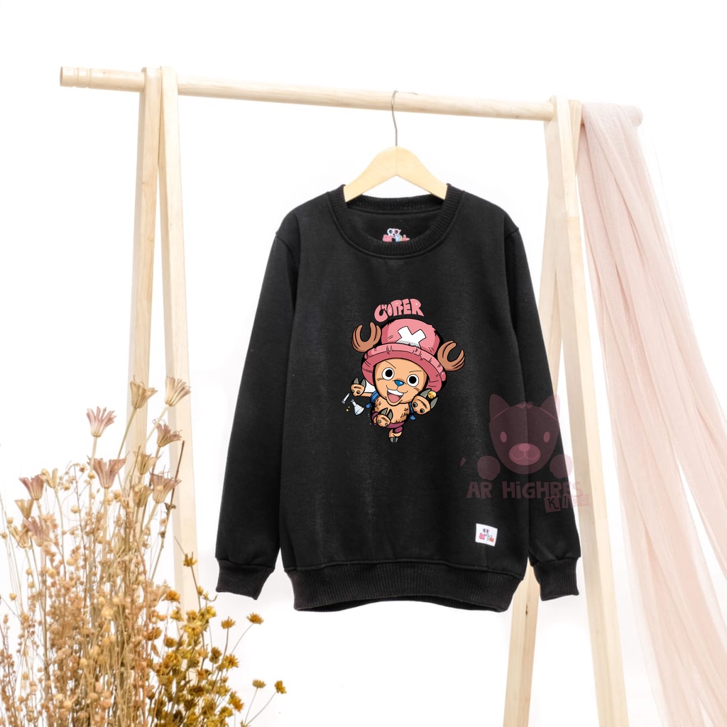 Crewneck Anak Laki-laki / Perempuan Motif Karakter Chopper Happy Warna Hitam