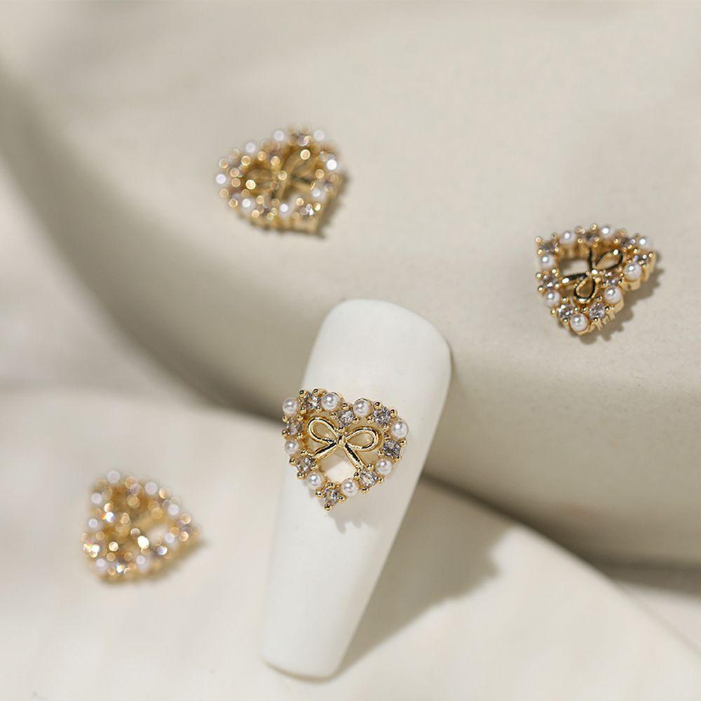 AUGUSTINA Agustin 3D Dekorasi Nail Art Cinta Hati Mewah Wanita Manicure Aksesori Salon Hiasan Kuku Nail Rhinestones