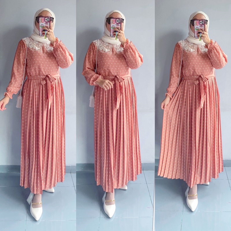 Gamis plisket kerah renda korea by yuna fashion