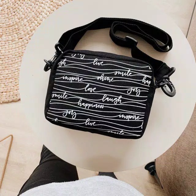 PROMO 7.7 - [CANVAS BEHAPPY] MINI SLINGBAG WANITA | TAS SELEMPANG WANITA | TAS WANITA | TAS FASHION | | TAS KULIT | FASHION  | TAS MIKA | TAS KERJA/KULIAH | TAS BERWARNA | TAS UNIK | TAS NONGKI | TAS BESAR | TAS KECE | TAS RESLETING KECIL