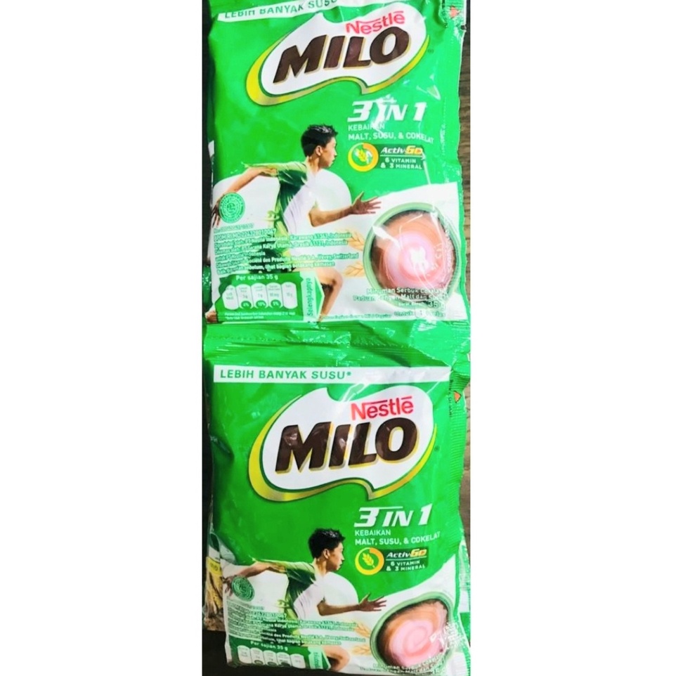 

Milo 3 in 1 Sachet 34 gr 1 renceng isi 10 bungkus