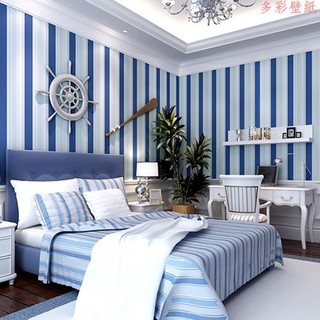  Biru  tua 3D garis garis vertikal wallpaper kamar tidur 