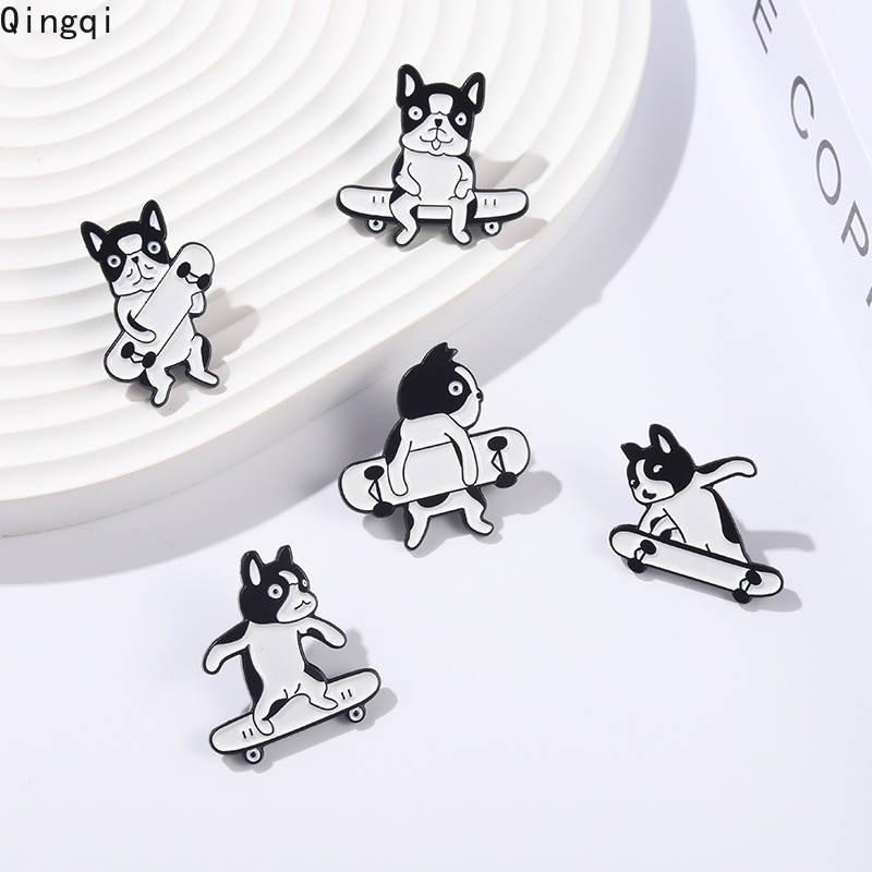 Bros Pin Enamel Bentuk Kartun Anjing Skateboard Bahan Metal Untuk Hadiah Teman