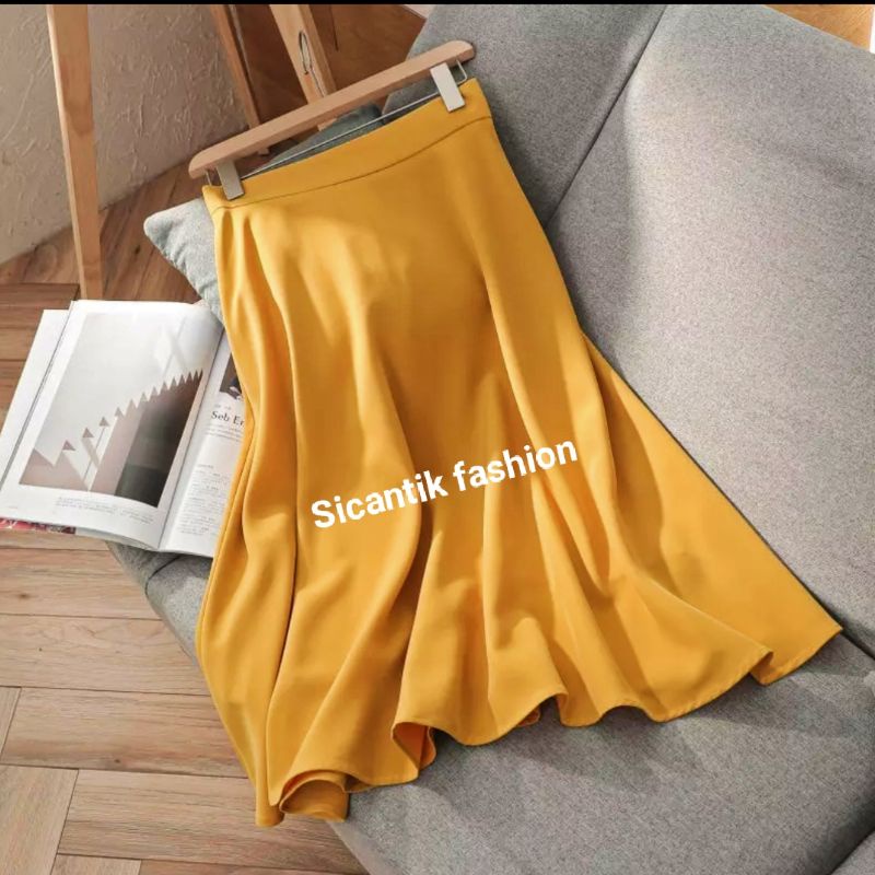 Fashion A-line/Rok panjang Wanita Korea Rok Maxi bahan Shakila Stretch Super lembut dan adem-ROK SHAKILA~MUSTARD