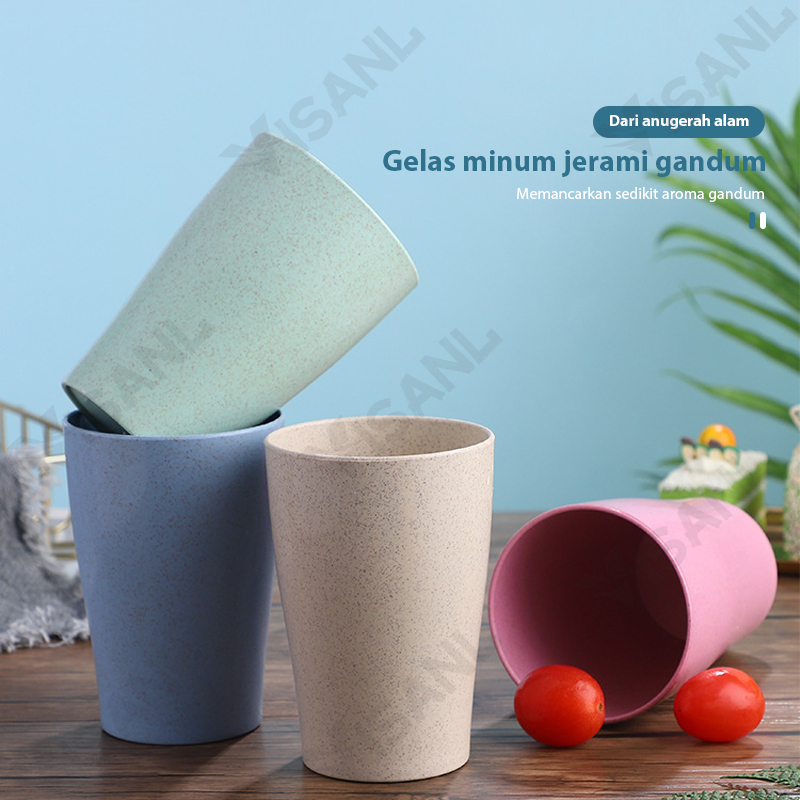 4IN1 Gelas Wheatstraw Cangkir Plastik Cup Warna Warni Wheat Water Fashion Water Toothbrush Cup