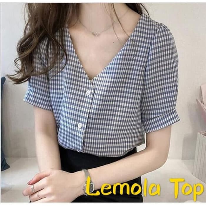 Blus Wanita Model Shoulder Dengan Kerah V Neck Dan Potongan Asimetris Warna Polos Bergaya Kore 6vgw Shopee Indonesia