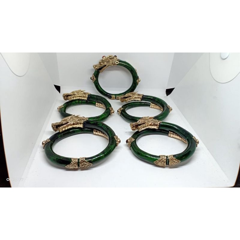 gelang akar bahar hijau motif naga varian alpaka