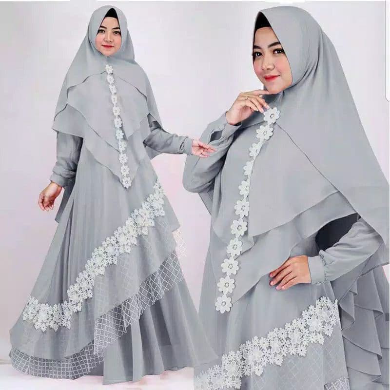 GAV-01 Fashion Muslimah Gamis Syari Set Khimar/Gaun Panjang Dewasa Set Krudung Modis Dan Casual