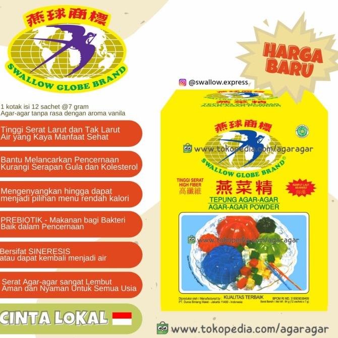 

[COD] SWALLOW GLOBE BRAND Tepung Agar-agar Best Quality 7gr x 12 Sachet [COD]