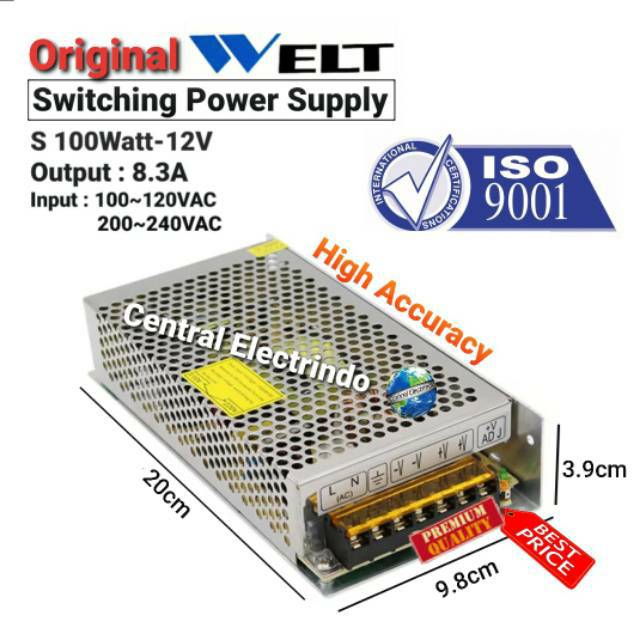 Power Supply 12V 8.3A 100Watt WELT High Quality.