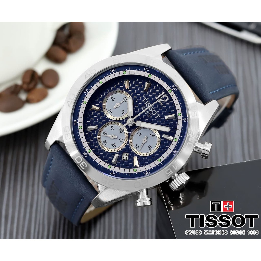 Reyes Szombathely Jam Tangan Pria T15s0t Chrono On 01 Leather Blue Silver
