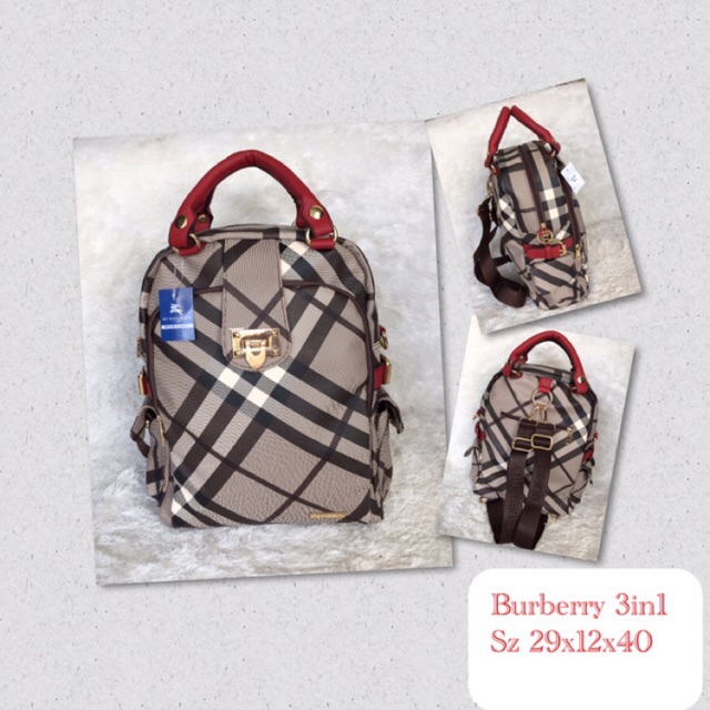 Tas Burberry 3in1 / Ransel burberry Murah / Tas Laptop Cewek / Grosir Tas Burberry Terbaru