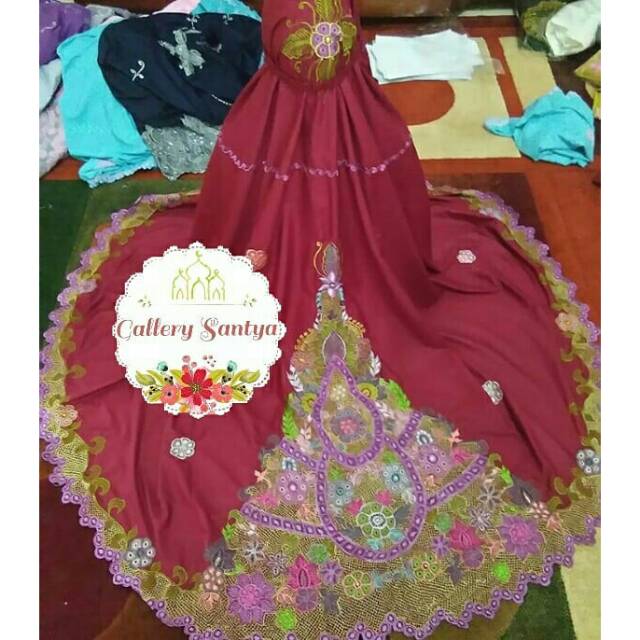 Mukena bordir bukittinggi pariaman mukena rainbow warna merah marun gs