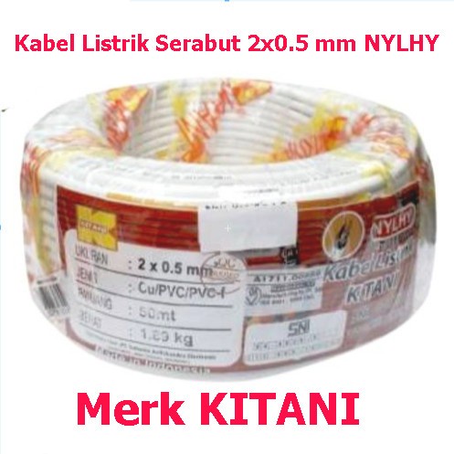 KABEL LISTRIK kitani NYLHY SERABUT 2X0,5mm / 1 ROLL 50 M cable putih