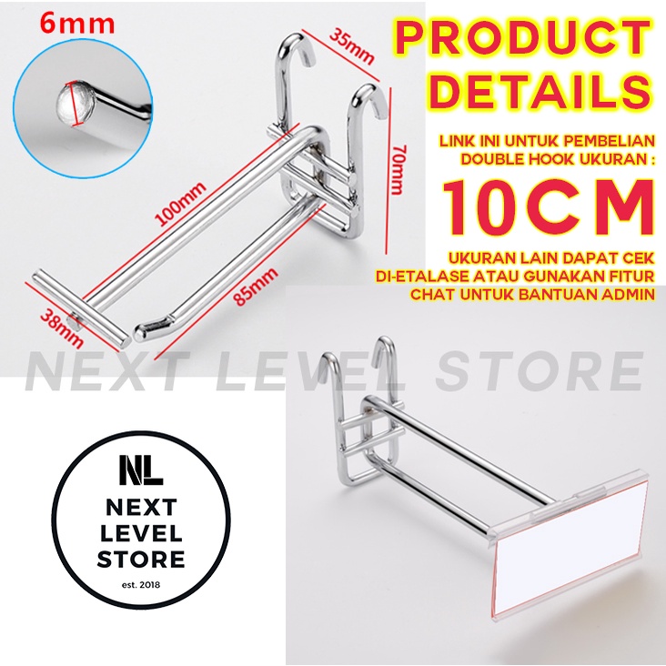 Double Hook Ram 10 CM TEBAL 6 mm Display Mesh Cantolan Besi Stainless 6mm