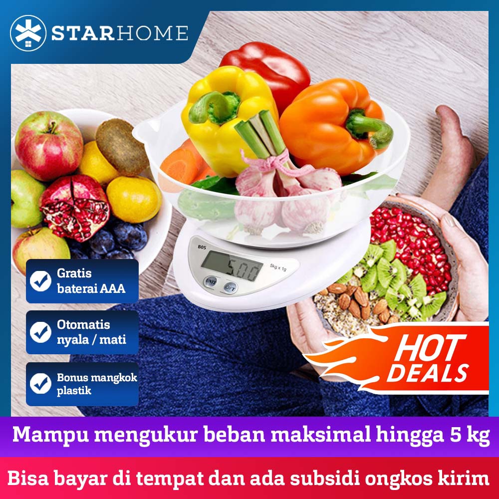 StarHome Timbangan Dapur Digital dengan Mangkok Kapasitas 5 Kg - Putih