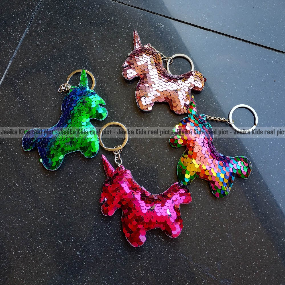 Gantungan tas kunci keychain sequin flip lucu