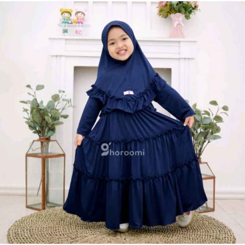 GAMIS ANAK TERBARU 1-9 TAHUN JERSEY PREMIUM SET HIJAB SYAR'I REMPEL SUSUN /GAMIS ANAK PEREMPUAN/MODEL GAMIS ANAK