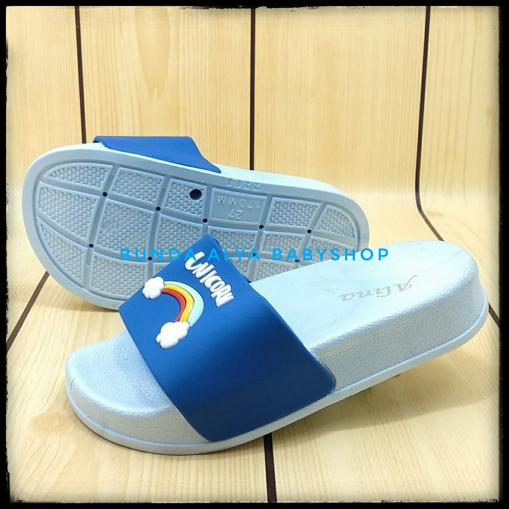 Sendal Anak Perempuan IMPORT Usia 3 4 5 Tahun Lentur BIRU - Sandal Anak Perempuan Karet Unicorn Size 26 - 30 Anti Licin