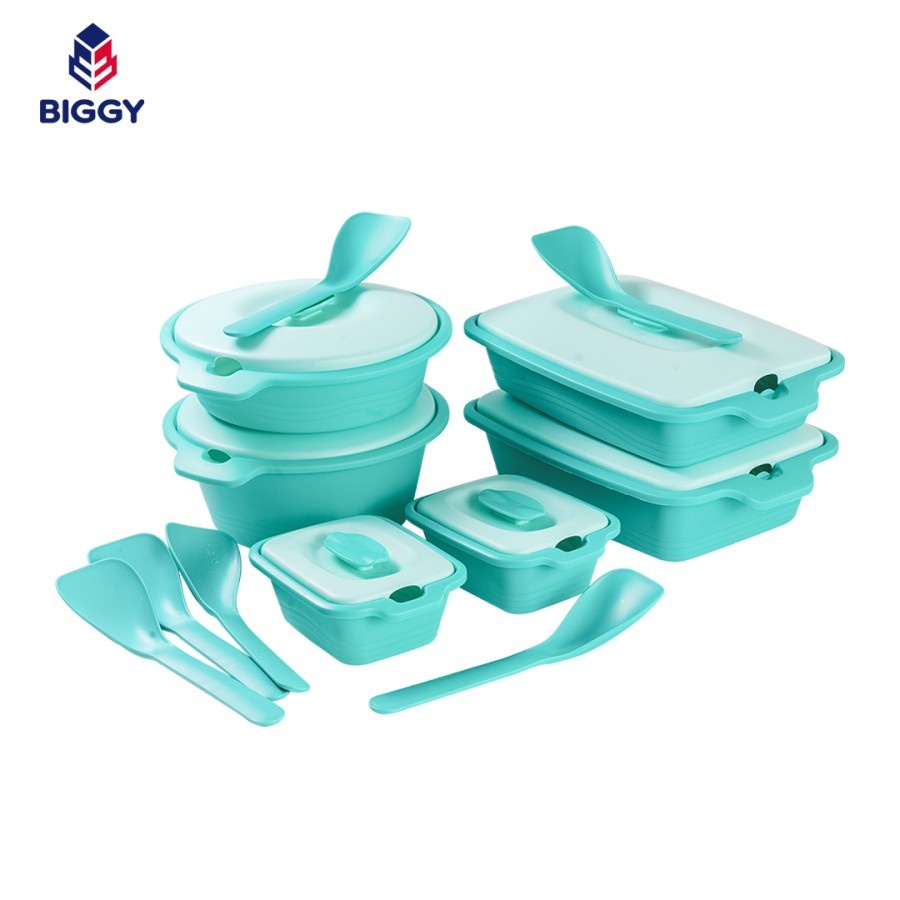 Prasmanan Set 6in1 AQUAMARINE Export Quality BPA FREE Wadah Saji Tempat Makan Bekal Piknik Isi 6 Set