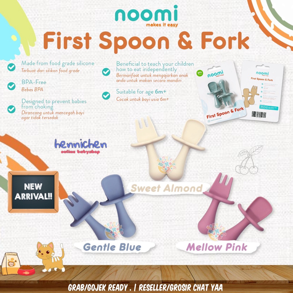 NOOMI Premium Silicone Training Spoon and Fork Sendok Latihan Makan Bayi