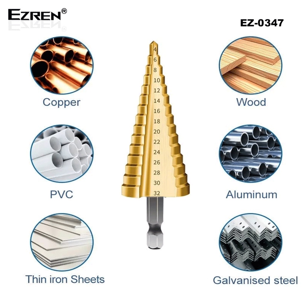 Ezren EZ-0347 4-32mm Mata Bor Multi Step Pagoda Besi Drill Bits