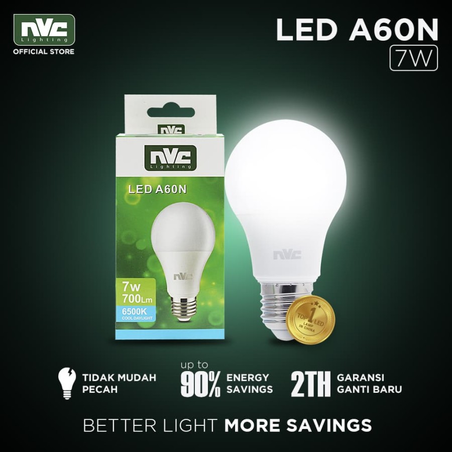 Lampu LED NVC A60N Warna Putih 7 Watt 6500K - Bohlam Murah Hemat Listrik