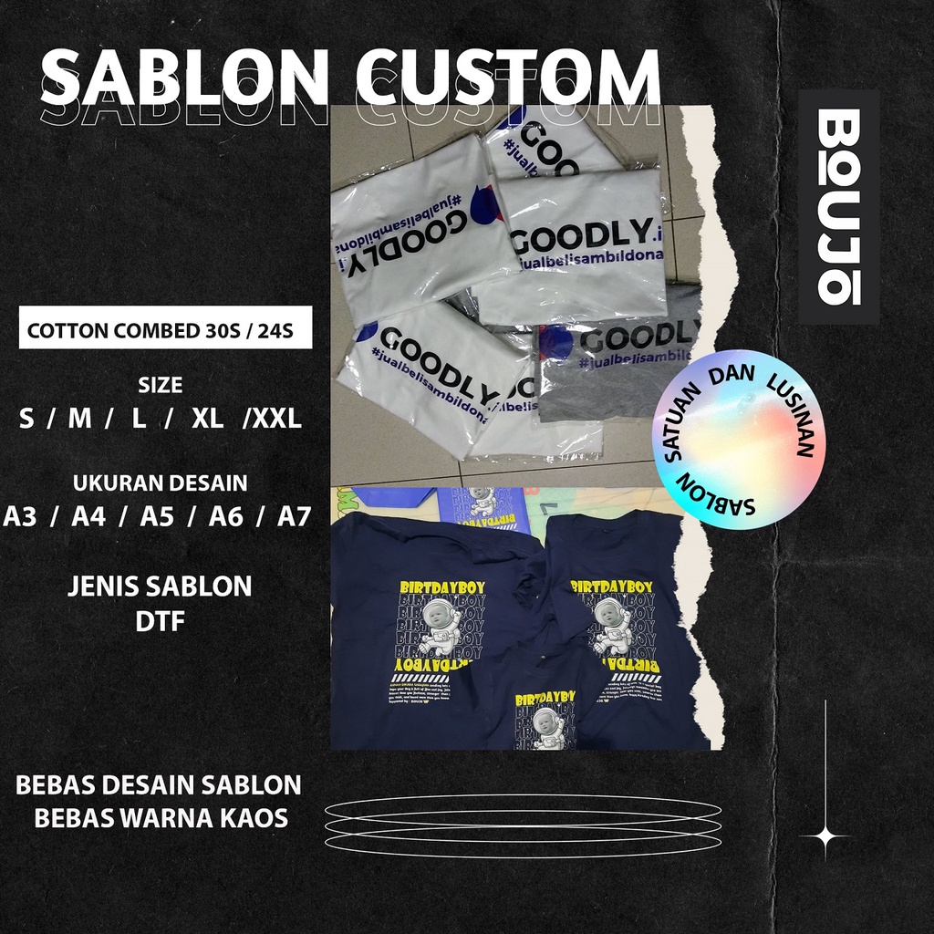 SABLON KAOS CUSTOM 30s SATUAN / LUSINAN
