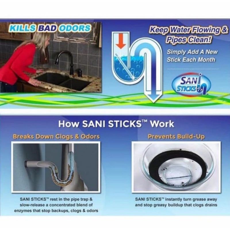 isi 12 batang sani stick pembersih saluran air anti tersumbat keeps drain pipes