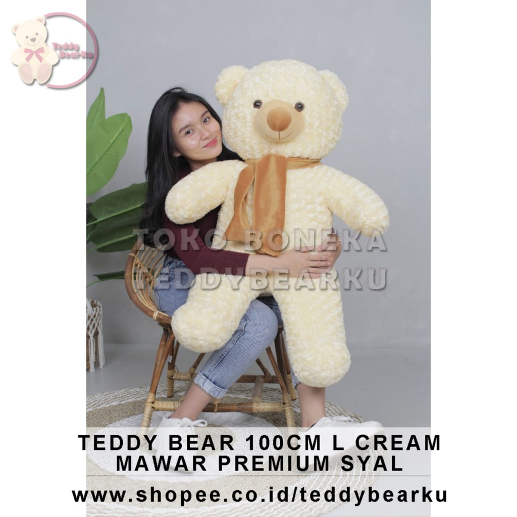 Boneka Teddy Bear Mawar Cream 1 Meter Premium + Syal (Langka)