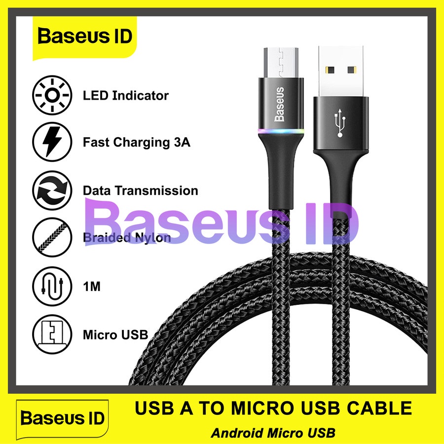 Baseus Kabel LED Micro USB Cable Data Fast Charging