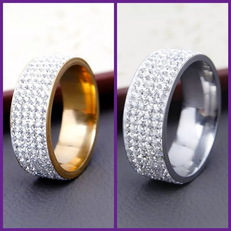 Cincin Wanita full mata berkilau titanium anti luntur terpopuler