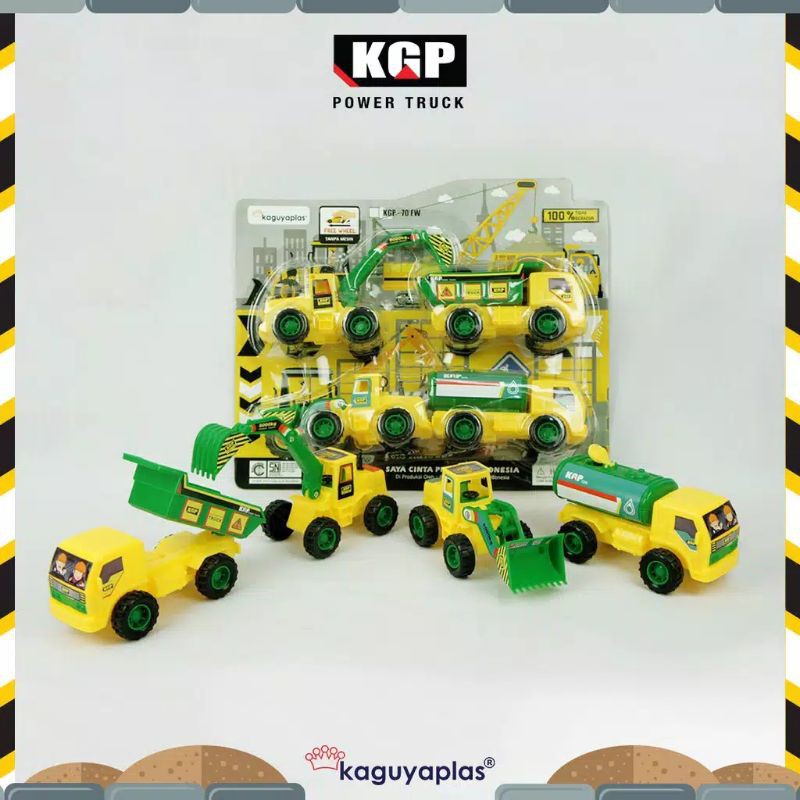 Mainan Mobil Mobilan Konstruksi Truk Kaguyaplas isi 4 hijau kuning