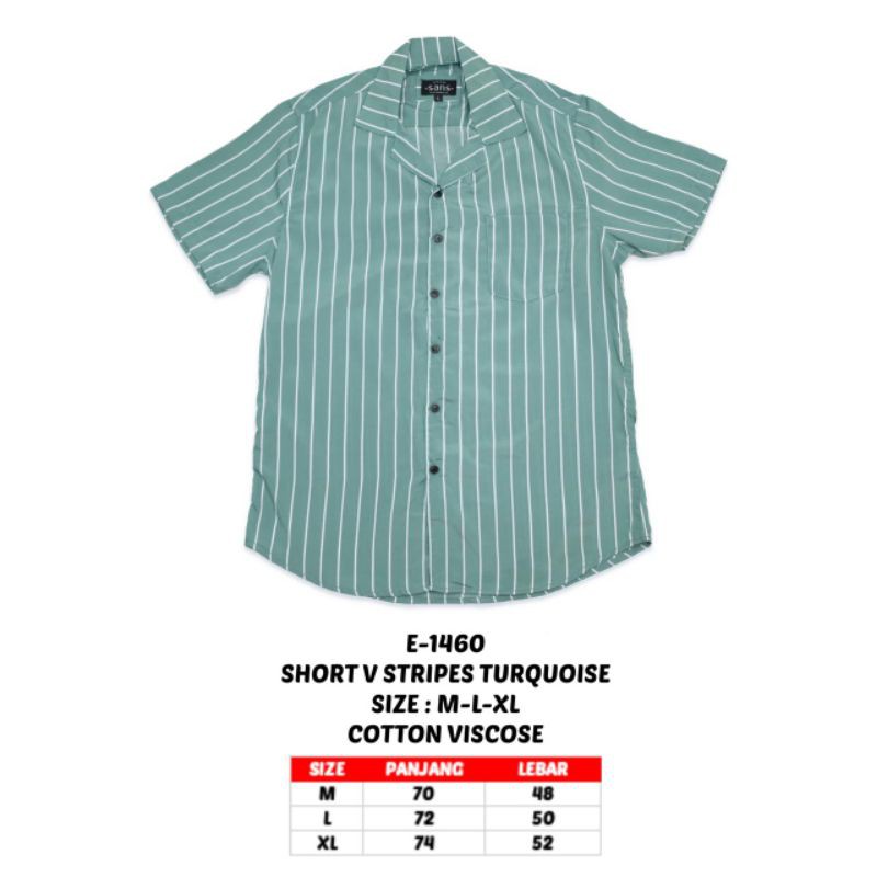 kemeja pria garis lengan pendek Turquoise /  kemeja pria garis / kemeja garis terbaru