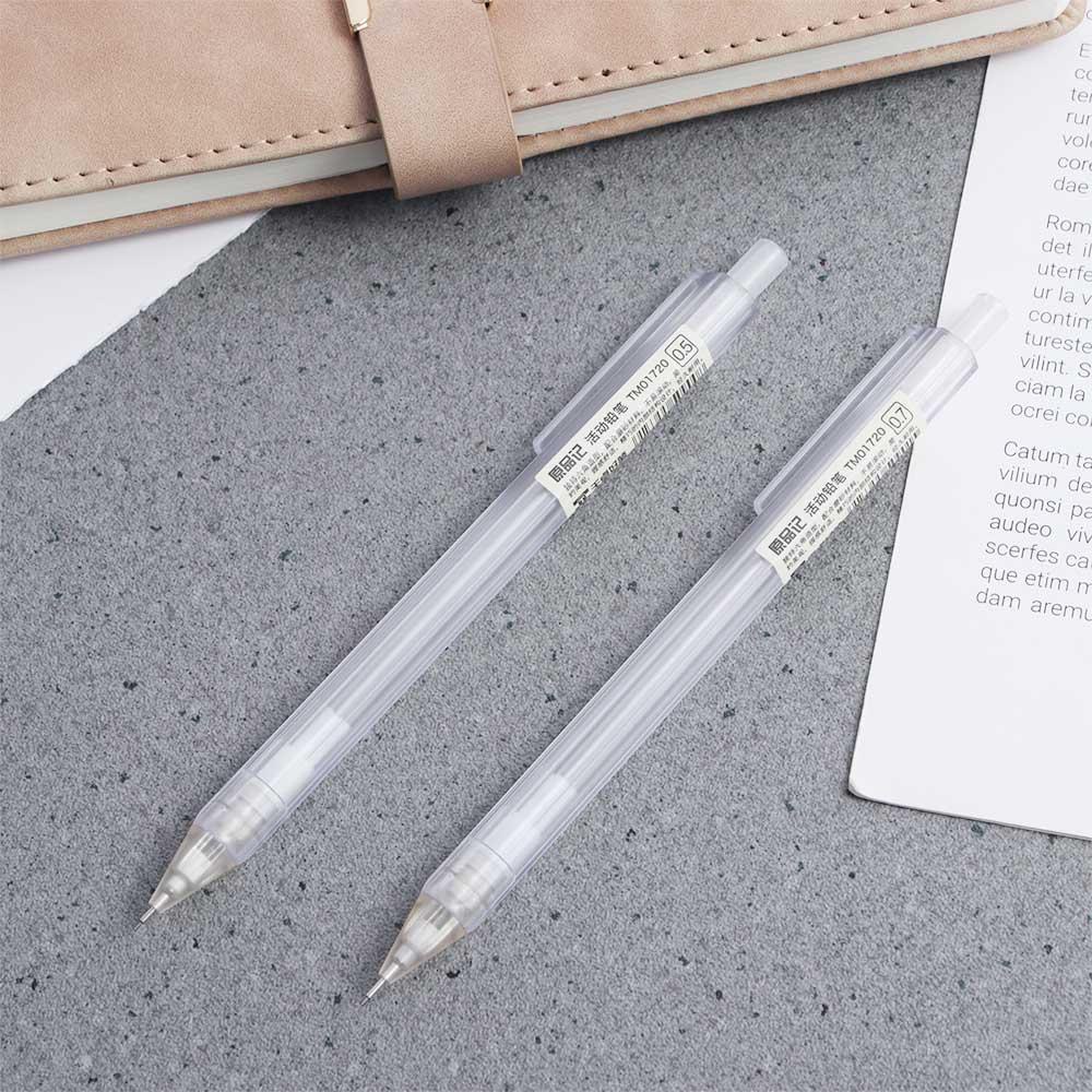 Pensil Mekanik Agustina 2Pcs Perlengkapan Sekolah 0.5/0.7mm Pensil Otomatis Siswa Transparan