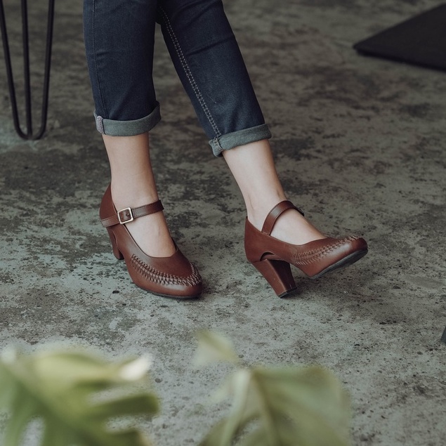 Shoeka - MJ Handwoven Heels 7cm Cognac