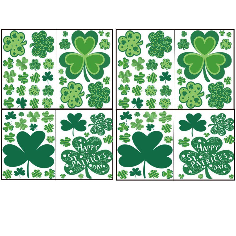 Populer St Patricks Day Dekorasi Rumah Statis Cling Lucky Green Clover PVC Stiker Dinding