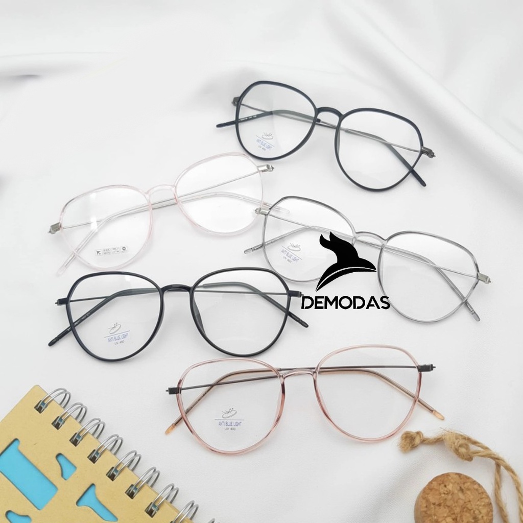 Demodas Frame KACAMATA LENTUR ( Photocromic Fotokromik Bluecromic photochromic potocromic fotocromic Antiradiasi Blueray ) Lensa Photochromic Bluechromic Frame Kacamata Wanita Pria Minus Normal Silinder Plus Demodas Glasses DG2190