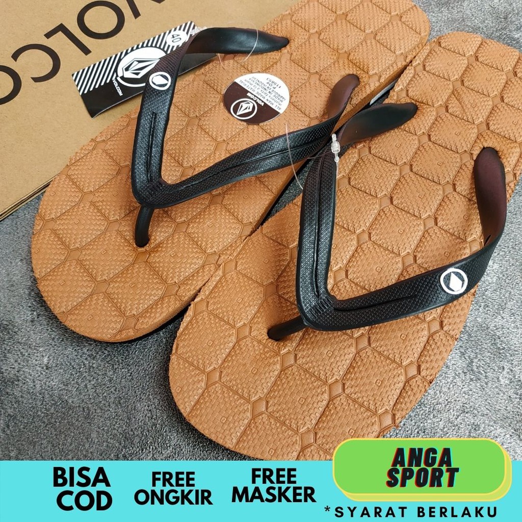 SANDAL PRIA VOLCOM /  SENDAL JEPIT COWOK / SANDAL KASUAL CEWEK / SENDAL DISTRO BRANDED MOTIF KOTAK