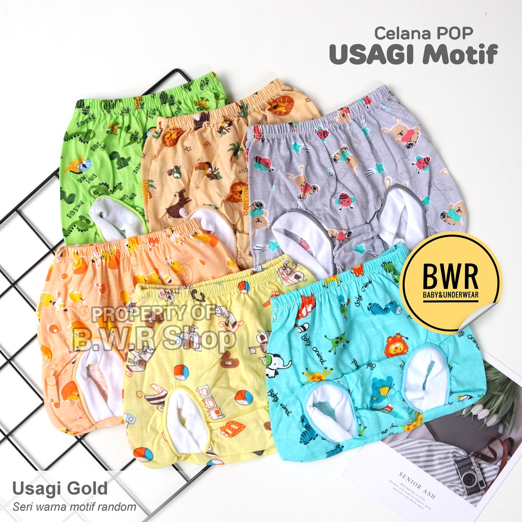 Celana POP Usagi Gold WARNA / Celana Kodok Kaki Bulat Bayi Newborn Motif Lucu | Bwr