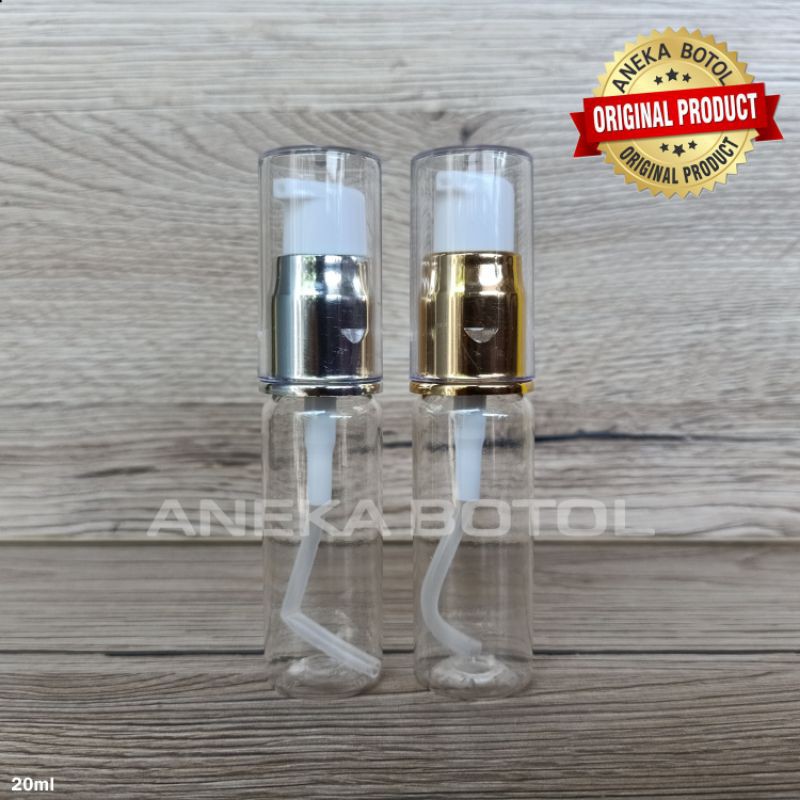 BOTOL PET 20 ML BENING TUTUP PUMP ALUMINIUM KILAP / BOTOL KOSONG MURAH ORIGINAL