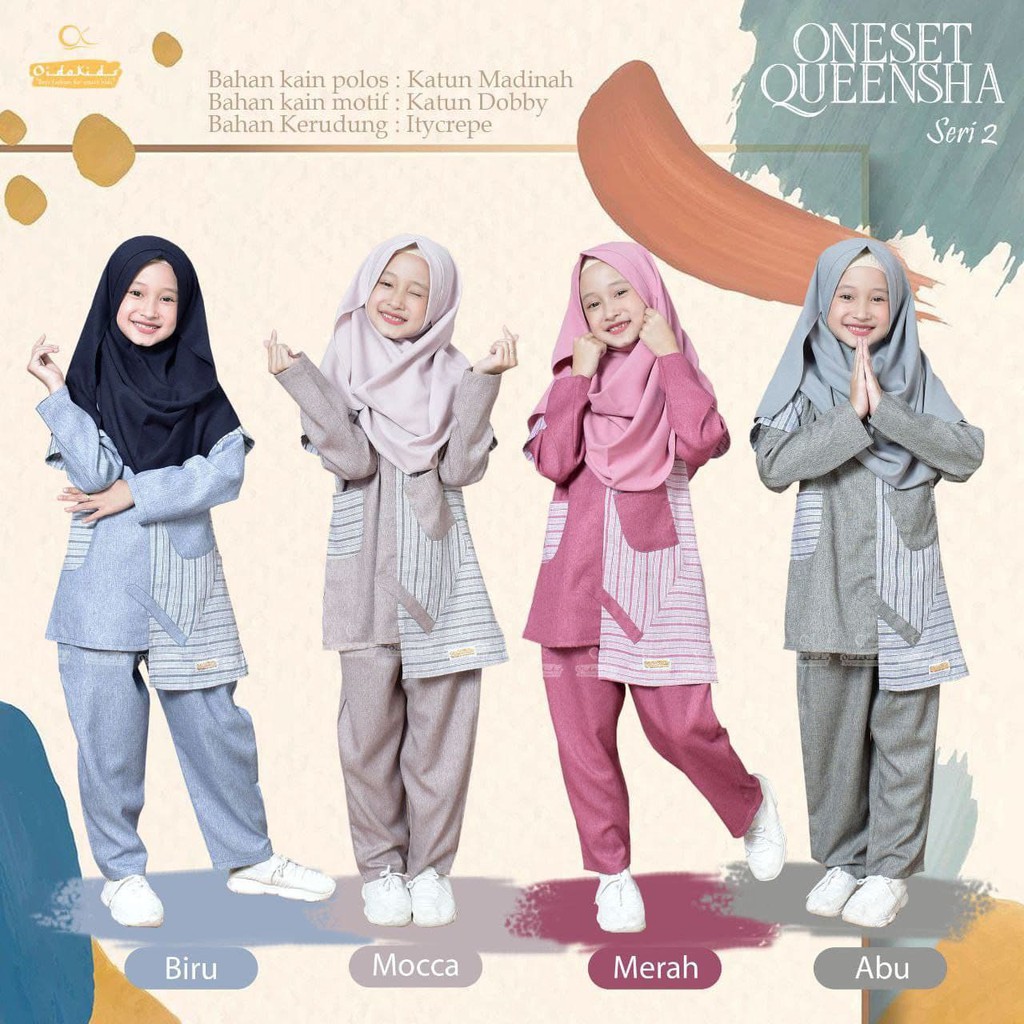 Baju Homedress Tunic Set Khimar Hijab Kerudung Jilbab Anak Perempuan Terbaru Queensha by Oido Kids