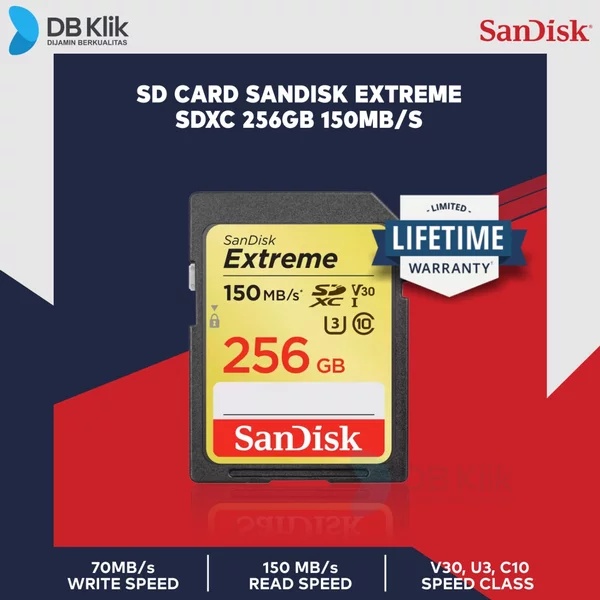 SD Card SanDisk Extreme SDXC 256GB 150MB/s - SDSDXV5-256G-GNCIN