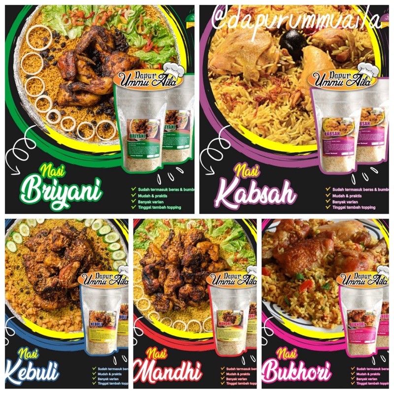

Aneka Masakan Timur Tengah Instans Kebuli Mandhi Briyani Kabsah Bukhori