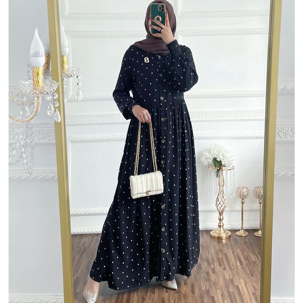 GAMIS MAXI DRESS RAYON PREMIUM LD 100 - 110 HOMEYDRESS BUSUI BAJU GAMIS SERAGAM MOTIF TERBARU V.2-ALVIRA BLACK DRESS