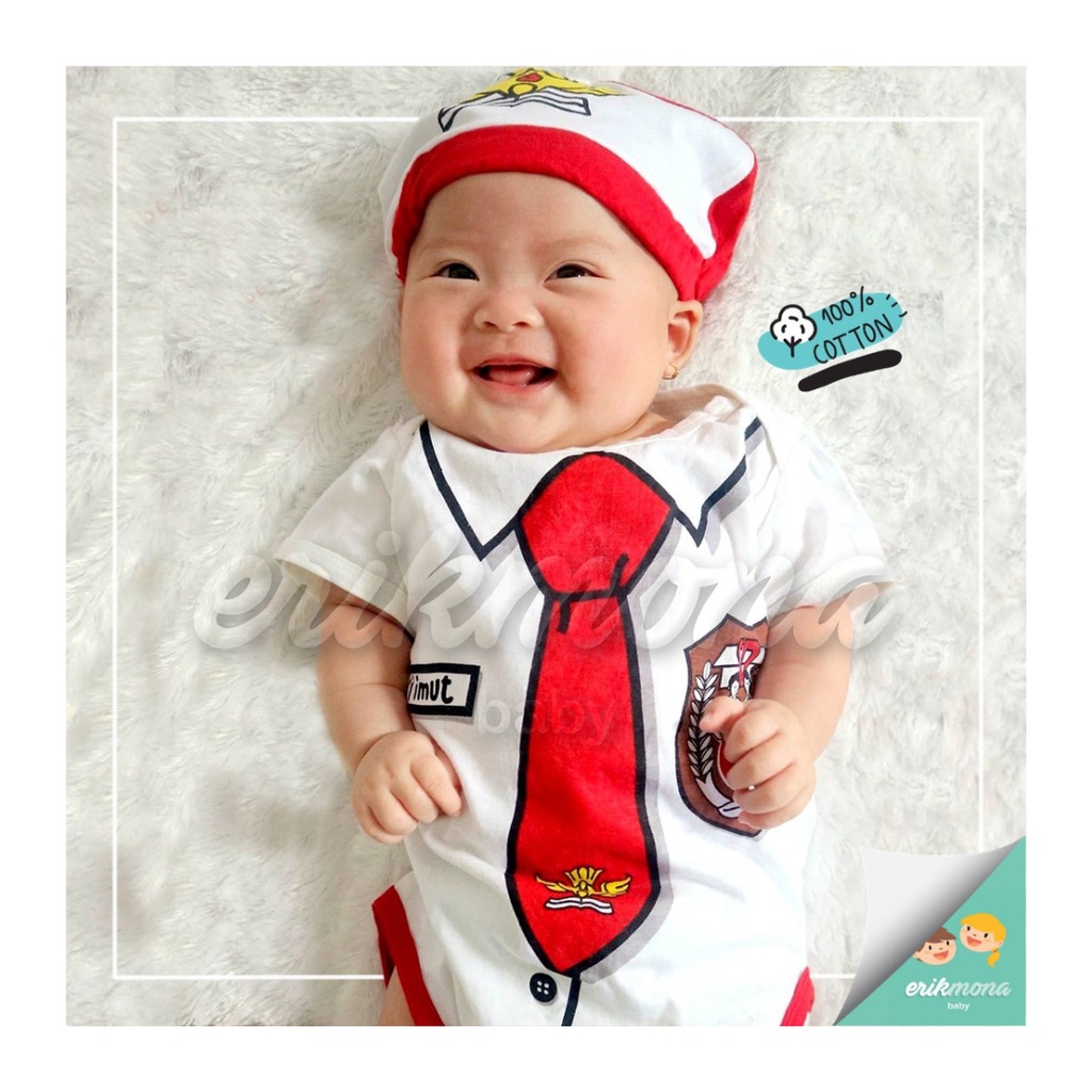 Jumper newborn baju bayi katun jumpsuit anak casual romper baby terusan kupluk bodysuit seragam SD