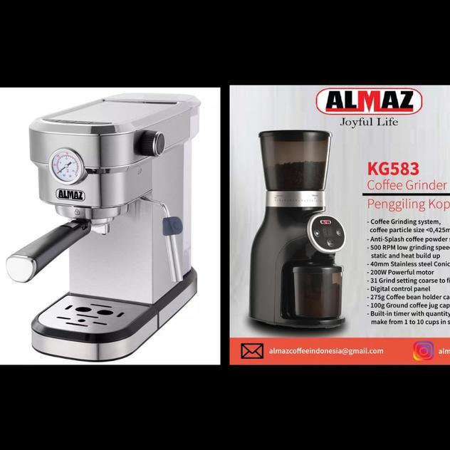 Paket Mesin Kopi Coffee Maker Almaz ACM6851 dan Grinder Conical Almaz