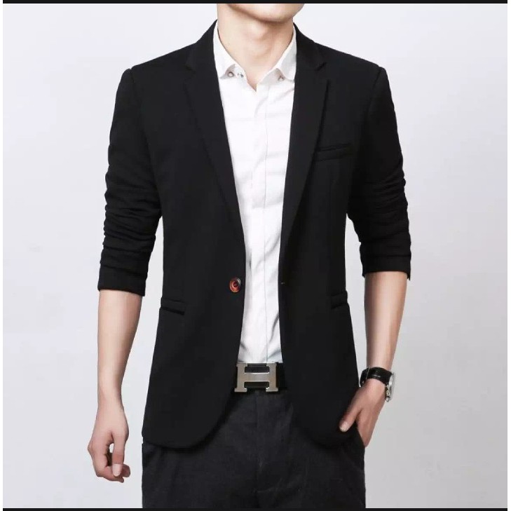 BLAZER SLIMFIT PRIA HITAM NIKAYU RISLEY BLACKSTYLE SINGLE BUTTON HIGH TWIST