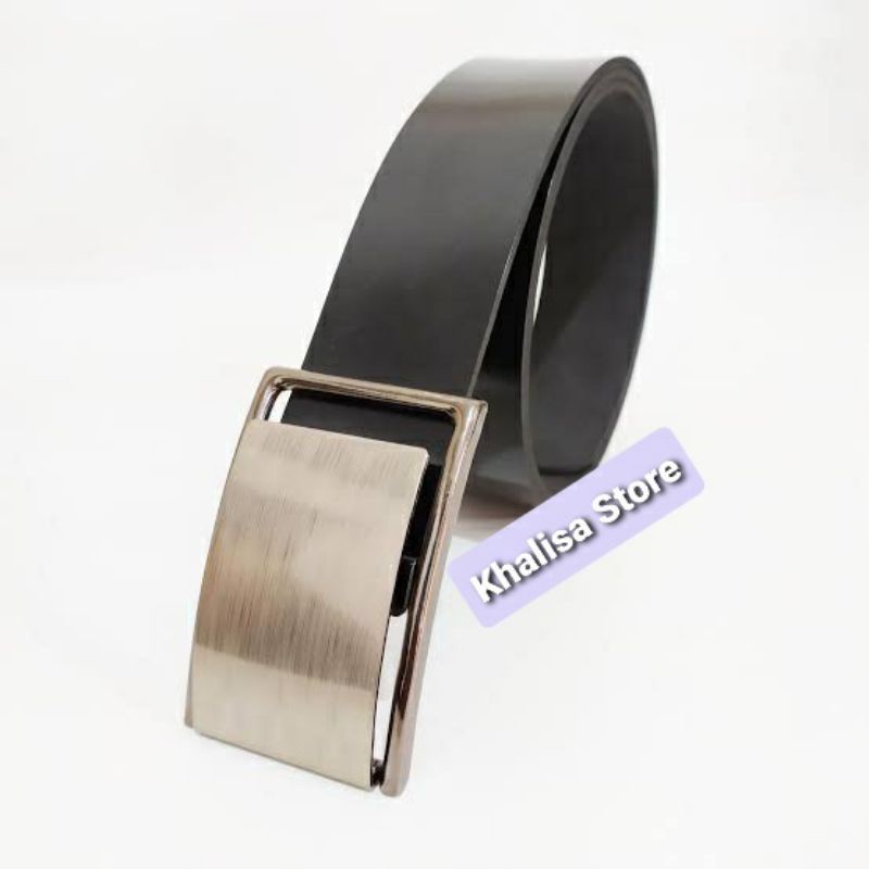 Ikat Pinggang Sabuk Pria Wanita Gesper Polos Jepit Stainless Hitam Kilap S-012