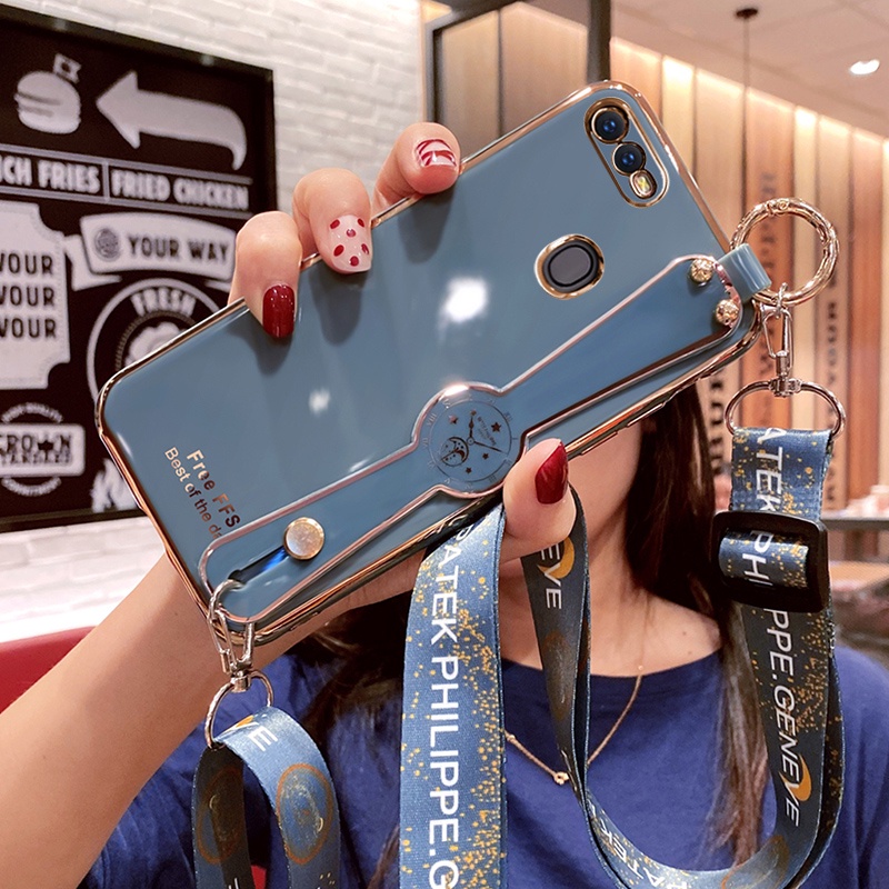 Casing Soft Case OPPO A59 F1S Hias Berlian Imitasi Dengan Tali lanyard